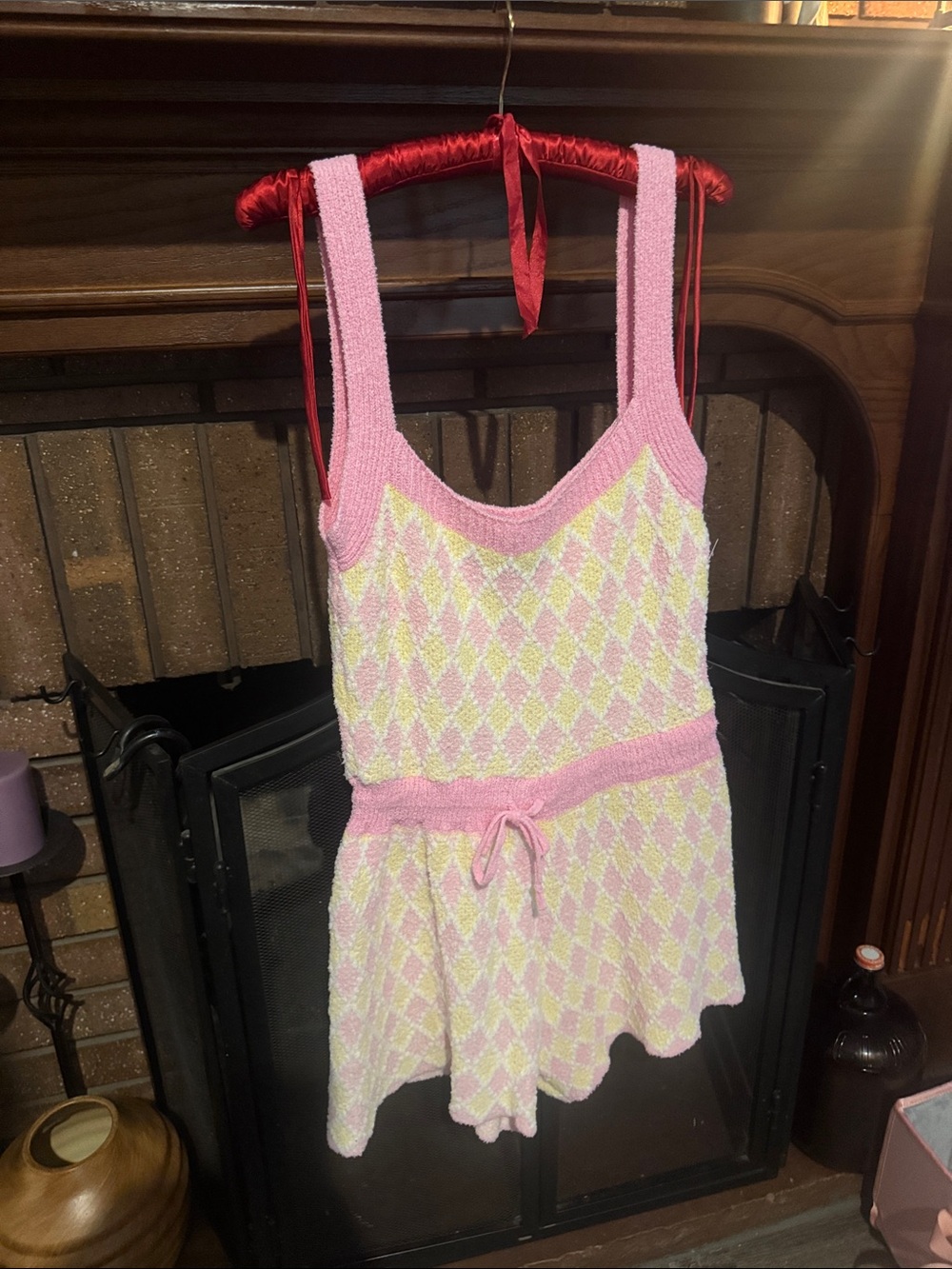 Free People Pink & Pale Yellow Knit Romper